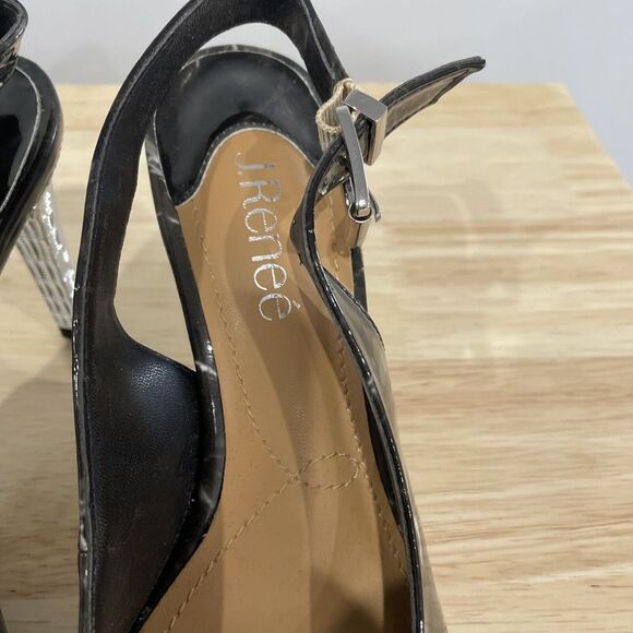 J. Renee Masiela Black Marble Metal Heel High Taper Toe Sling Memory Foam 7.5 M - Picture 2 of 12